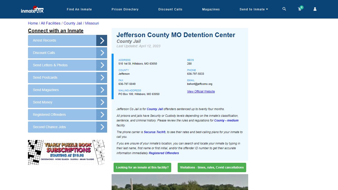 Jefferson County MO Detention Center - Inmate Locator - Hillsboro, MO
