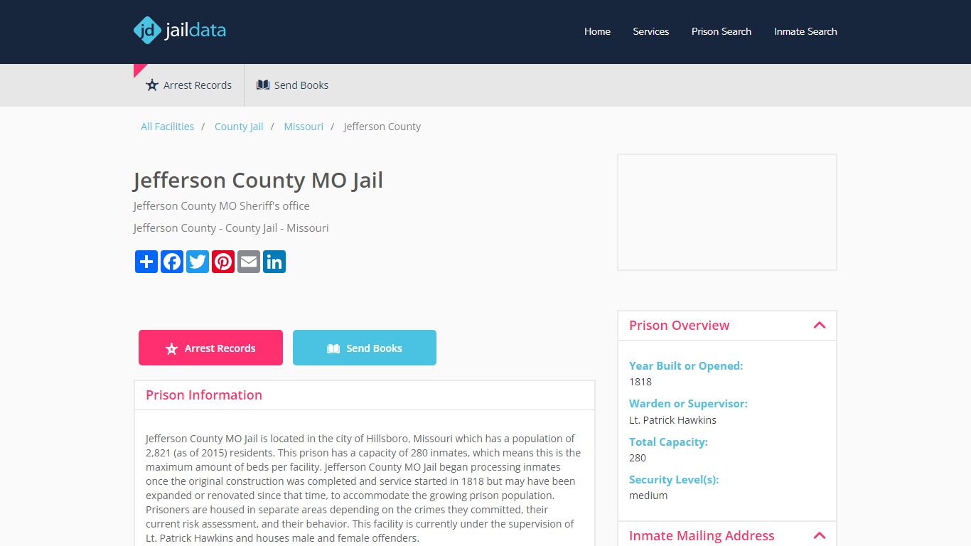 Jefferson County MO Jail Inmate Search and Prisoner Info - Hillsboro, MO